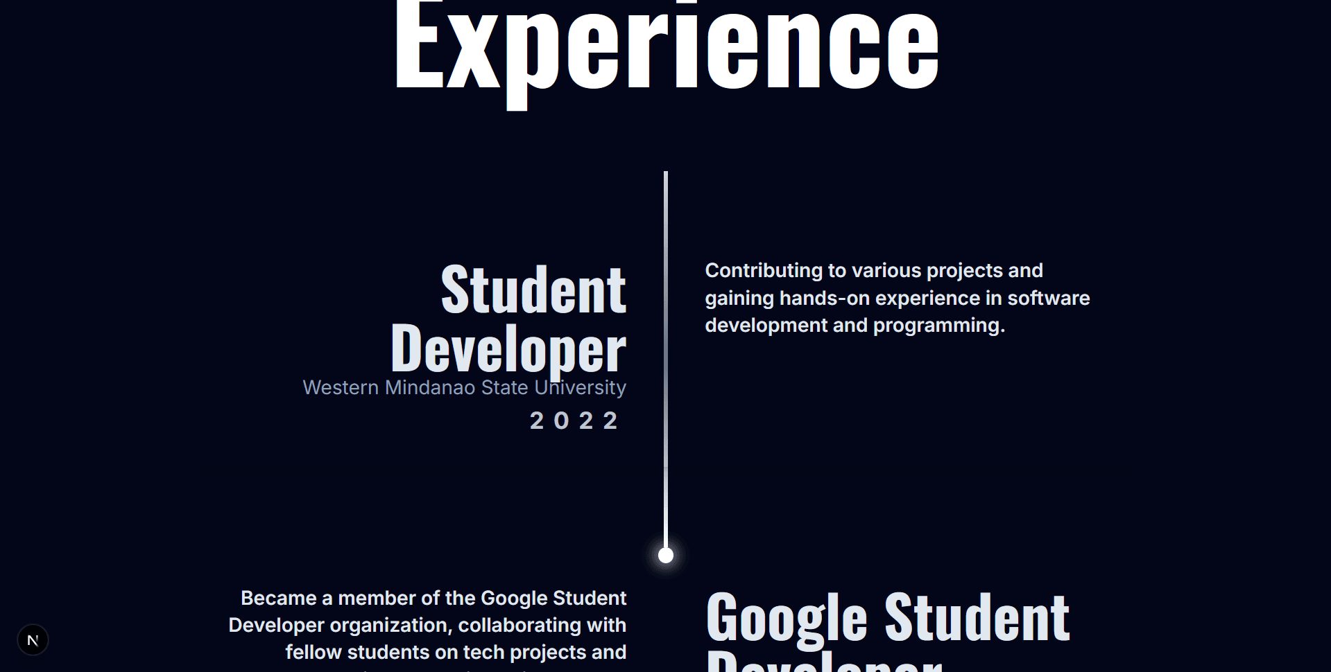 Contact and closing sections of the portfolio